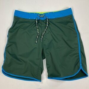 Kavu Mens Board Shorts Green Blue Scalloped Hem Swim Trunks Size Large